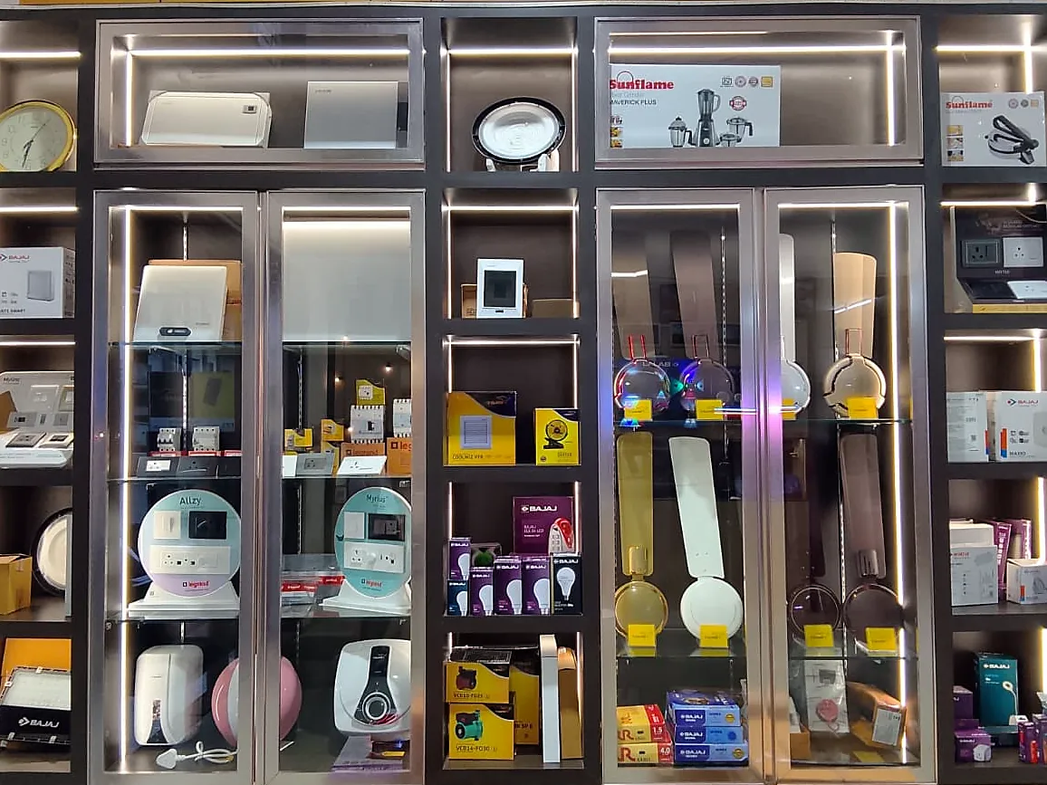 The lit display wall: switches, water heaters and fans